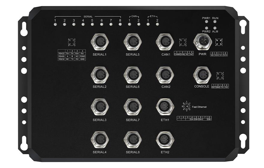 飛暢科技-M12接口 8路串口+2路CAN 服務(wù)器 (帶WEB與SNMP網(wǎng)管，MQTT)