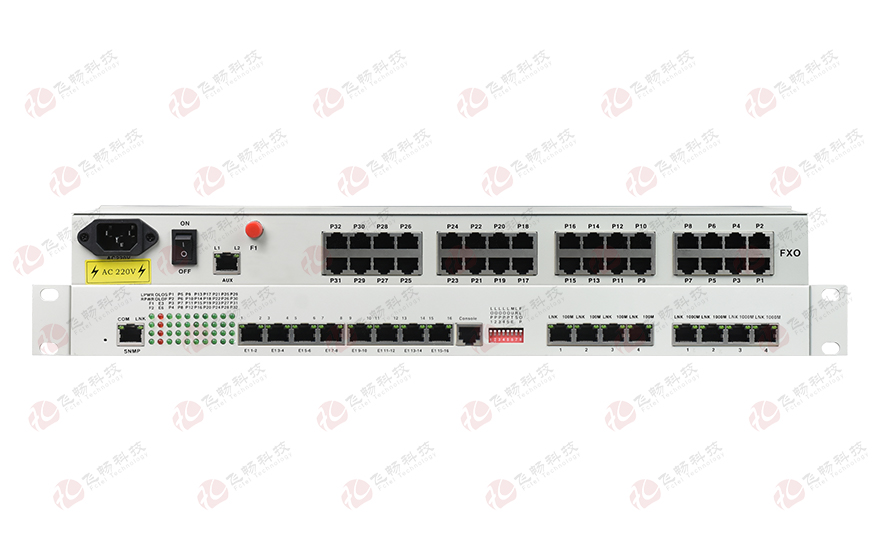 飛暢科技-32路電話+16E1+4FE+4GE+2路數(shù)據(jù)+SNMP+console（19英寸，物理隔離）電話光端機(jī)